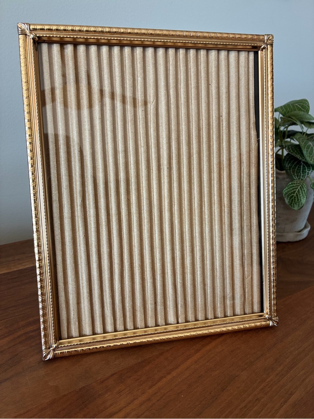 Vintage 8x10 Gold Tone Embossed Metal Picture Frame Ornate Hollywood Regency